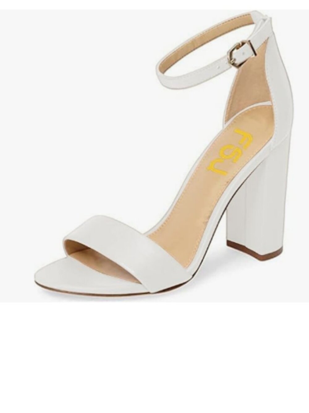 FSJ White Chunky High Heel Sandals Open Toe Ankle Strap Single Band Dress Shoes